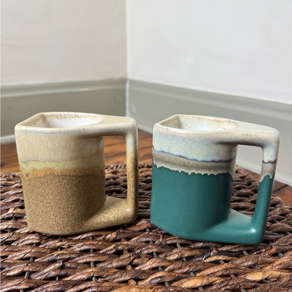 Pair of Square Cafe Ceramic Mugs